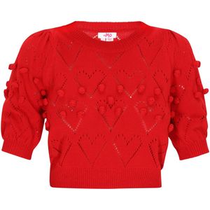 myMo - Top - Met Ajour Hartjespatroon - Korte Pofmouwen
