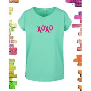 Mintgroen shirt met print XOXO | Mintgroen / L (40)