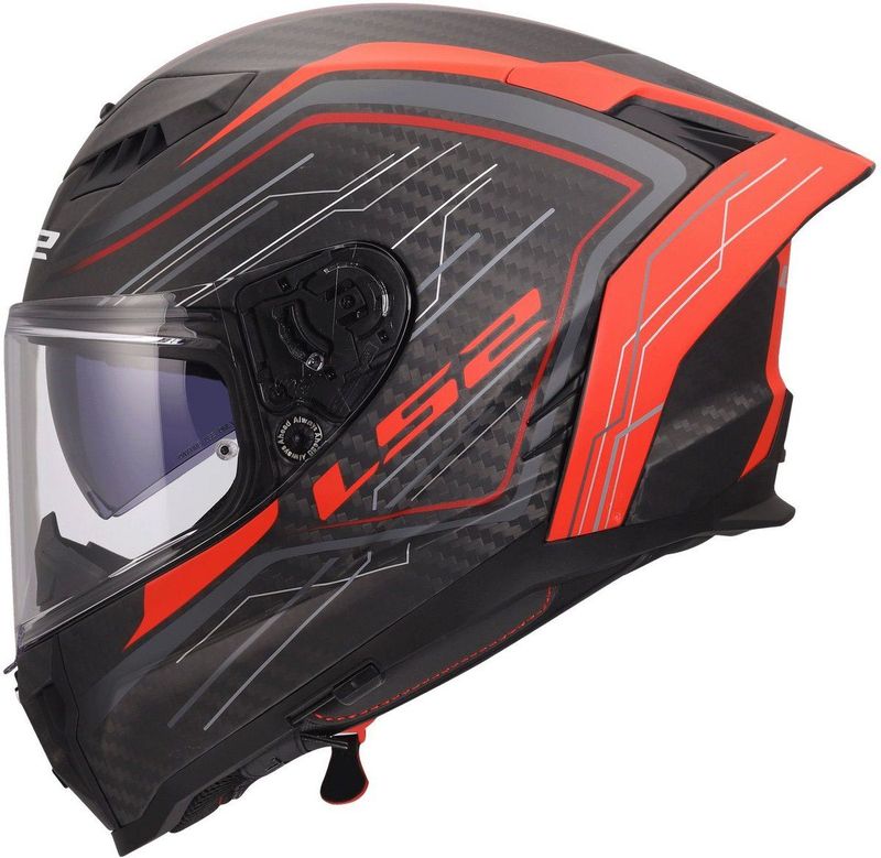 LS2 FF807 Dragon integraalhelm Subic mat rood carbon zwart XL