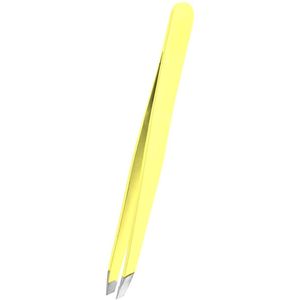 set van 2 pincetten pastel - 2x pincet recht en schuin - 4 mm platte zijde - 9 cm - turquoise en geel - tweezer