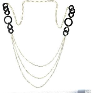 Behave Lange schakel ketting goud kleur zwart met lagen 120 cm