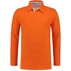 Lemon & Soda contrast polo met lange mouw voor heren oranje/wit maat XL