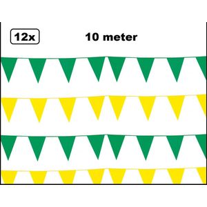 12x Vlaggenlijn groen en geel 10 meter - vlaglijn festival feest party verjaardag thema feest kleur