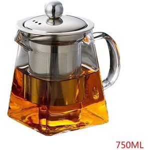 WiseGoods Premium Theekan met Infuser - Vierkante Glazen Theepot - Hittebestendig - Losse Koffie Pot - RVS - Filter - 750 ml