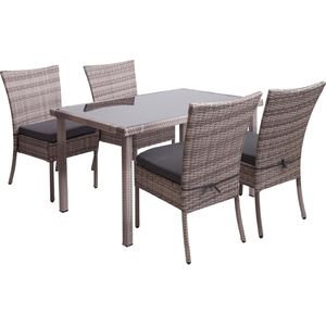Poly-rattan set MCW-G19, zitgroep balkon/lounge set, 4x stoel+tafel, 120x75cm ~ grijsbruin, donkergrijze kussens