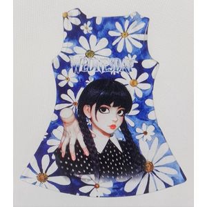 Wednesday Meisjes Jurk Vriendin Bloemen en Hand Blauw Maat 98/104
