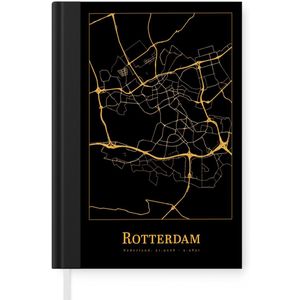 Notitieboek - Schrijfboek - Kaart - Rotterdam - Goud - Zwart - Notitieboekje klein - A5 formaat - Schrijfblok