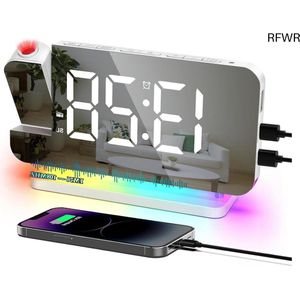 RFWR® Digitale projectiewekker met FM-radio, aanpasbare helderheid en snooze-functie