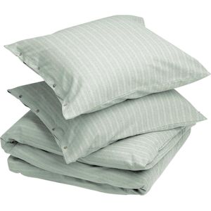 Yumeko overtrekset velvet flanel groen/wit stripe 240x220 + 2/60x70 - Biologisch & ecologisch