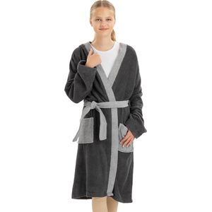 HOMELEVEL Badstof badjas voor kinderen 100% katoen voor meisjes en jongens Grijs Maat 176