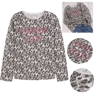 Meisjesblouse met lange mouwen en grijs luipaardmotief