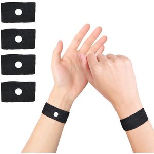 Ynkkvre - Acupressuur Reisarmband - Tegen Wagenziekte en Misselijkheid - Natuurlijke Verlichting - 4 Stuks Zwart - Wasbaar en Herbruikbaar