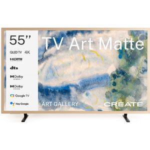 CREATE - QLED 4K 55"" Smart TV met antireflectiescherm en kunstgalerij, Licht hout en donker hout framepakket - TV ART MATTE