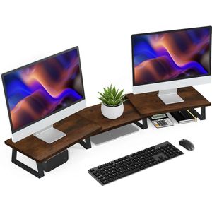 Verstelbare Monitorstandaard voor 2 of 3 Schermen - Desktop Organiser voor Computer, Laptop, Printer, TV - Zwart