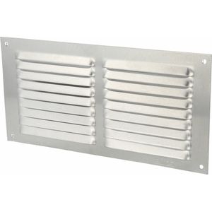 AMIG Ventilatierooster/muurrooster met gaas - 100 x 200mm - aluminium - zilver - schoepenrooster - tegen muggen en insecten