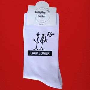 Game over Trouwen Sokken - vrolijke sokken - witte sokken - tennis sokken - cadeau - sokken met tekst - Bruiloft - grappige sokken - Socks waar je Happy van wordt - maat 37-44