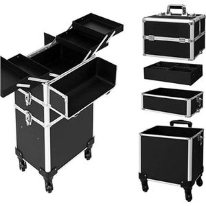 Beautycase / Beautykoffer / Trolley Zwart Kleur gestippeld stijl van Aluminium - Bekleed met een hoge kwaliteit zwart fluweel - 8 wielen - Driedelig - Kapper - Tattoo - Nagel - Visagie - Make-up - Cosmetica - Schmink - Beauty case / Beauty koffer