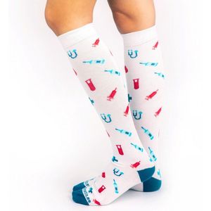 Compressiesokken Hospital - S-M - Compressiesokken Dames voor Verpleegkundigen - Leuke Print - Zorg - Compressiekousen - Sokken