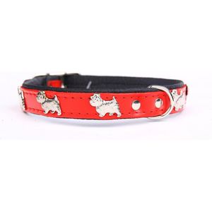Dog's Companion Leren Halsband - Westie - Lengte: 35cm - Verstelbaar 28-34 cm x 16 mm - Rood / Zwart