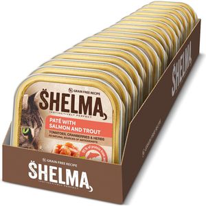 Shelma - Premium Kattenvoer Natvoer - Paté met Zalm Forel en Groenten - 16 x 100 g