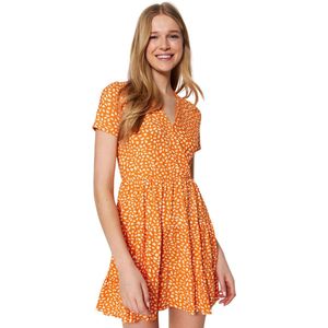 Trendyol Zwarte Mini-Jurk Met Dubbele Rij Knopen En Gestippelde Kraag, Flexibele Gebreide Jurk Twoss21El0241