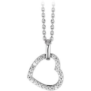 YO&NO - Ketting - Zilver - Anker - Hart - Zirkonia - 1,3mm - 41 + 4 cm - Sieraden vrouw - Gerhodineerd - Zilver 925