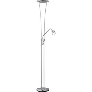 LED Vloerlamp - Trion Azorina - 20W + 5W - Warm Wit 3000K - 2-lichts - Dimbaar - Rond - Mat Nikkel - Aluminium