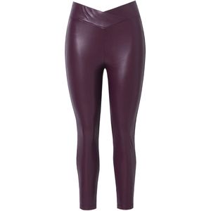 MIAMODA - Dames - Legging skinny fit leerlook elastische tailleband - Aubergine - Maat 44