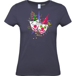 Dames T-shirt Carnaval Masker | Carnaval | Carnavalskleding Dames Heren | Navy | maat S