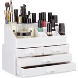 Relaxdays Make-up Organizer - Tweedelig - Cosmetica Opbergdoos - Wit