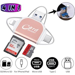 Klikkopers Kaartlezer 4in1 - Roze Goud - USB-C SD Card Reader