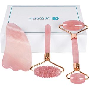 Rose Quartz Roller - Gua Sha Massage Tools for Face - Multifunctional 100% Quartz Natural Stone - Certified Anti Wrinkle Roller - Reduces Dark Circles Inflammations