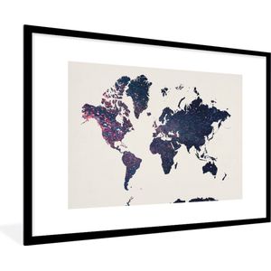 Fotolijst incl. Poster - Wereldkaart - Blauw - Glitter - 120x80 cm - Posterlijst