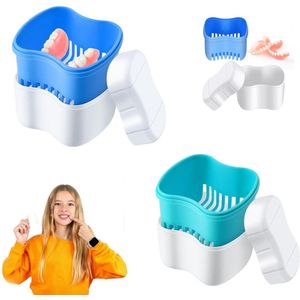 Gebitsbakje - 2 Stuks - Beugelbakje - Kunstgebit Bakje - Incl. Lekbakje - Blauw en Groen