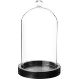 Atmosphera Home decoratie glazen stolp op houten plateau - glas/zwart - D12 x H19 cm - Woonaccessoires