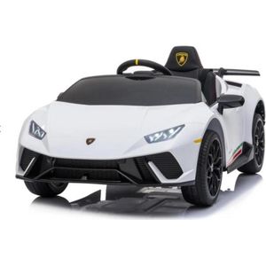 Lamborghini Huracán LP640 Performanté 12V Elektrische kinderauto | Accu Auto voor kinderen met Rubberen banden, Leren zitje en Bluetooth (Wit)