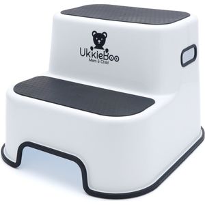 UkkieBoo Opstapje - Antislip Krukje voor keuken, WC en badkamer - Max 100kg - Zwart - Wit
