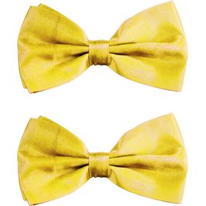 Toppers - Partychimp Carnaval verkleed vlinderstrikje zijdeglans - 2x - geel - polyester - heren/dames