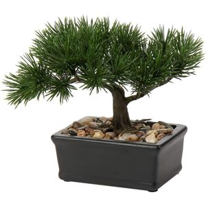 Kunstbonsai Kunstmatige Plant Kunstboom Bonsai Ceder Pine Podocarpus Plastic Plant Kunstplant met keramische bloempot in zwart voor Badkamer Decoratie Desktop Kantoor Vensterbank