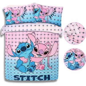 Stitch en Angel Disney Katoenen beddengoed, blauwroze beddengoedset 200x200 cm