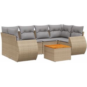 vidaXL Loungeset 7-delig - Poly Rattan - Beige Loungebank - Lounge Set - Buitendecoratie - Tuinstoel - Tuinbank