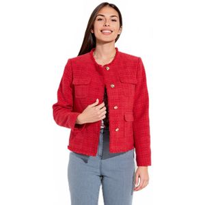 Tweed jasje zonder kraag met franjes en knopen