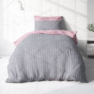 Flanellen beddengoed, 155 x 220 cm, katoen, roze/grijs, rasterdesign, omkeerbaar beddengoed, 155 x 220 cm, voor meisjes, roze/grijs, flanellen grijs