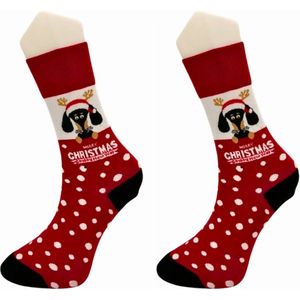 MERRY CHRISTMAS / HAPPY NEW YEAR - SOKKEN - 2 Pack - Grappige Sokken voor Mannen & Vrouwen - One Size (41-46) Sokken met Tekst - Humorvolle Huissokken - Geschenk voor Heren, Dames, Vader, Moeder, Vriendin, Zus, Oma - Cadeau SOCKY WOCKY