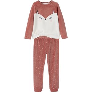 Fluwelen Meisjespyjama - Donkerroze - Vos - Lange Mouwen