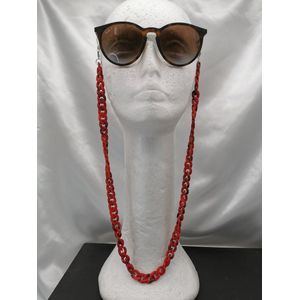 Trendy – 2 in 1 - Zonnebril / Ketting - Brillenkoord - vintage - Acryl schakelketting - 70 cm – donker rood gemêleerd