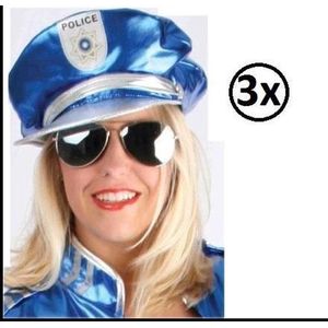 3x Pet Politie Hotti blauw - Police carnaval thema feest festival party Hot police