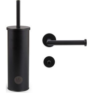 Lifa Bathing Toilet Set - 3-Delig - Mat Zwarte Toiletrolhouder, Handdoekhaak en Toiletborstel met Houder - Badaccessoireset RVS