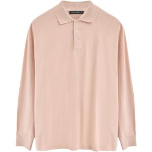 Poederroze polo in piqué-katoen met lange mouwen en geborduurd Rigby Best