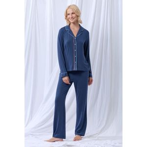 Lords & Lilies pyjama dames doorknoop - donkerblauw - 252-50-XPE-Z/831 - maat XL